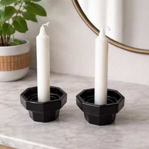 Vintage Arcoroc Luminarc Octime Black Glass Candle Holders NIB/French Modern